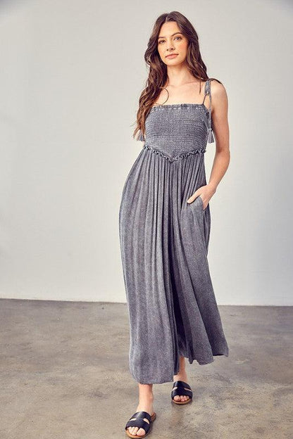 Gewassen gebreide antracietkleurige strapless jumpsuits