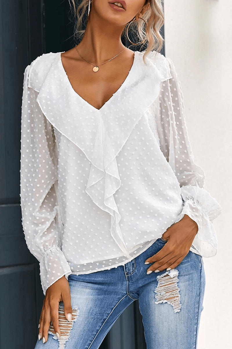 Ina - elegant patchwork flounce v-neck top - ZyraLux