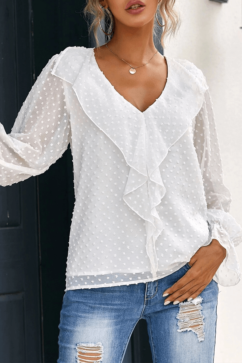 Ina - elegant patchwork flounce v-neck top - ZyraLux