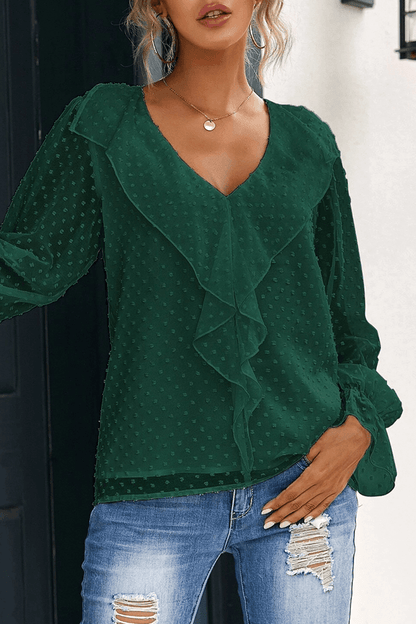 Ina - elegant patchwork flounce v-neck top - ZyraLux