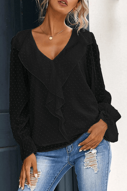 Ina - elegant patchwork flounce v-neck top - ZyraLux