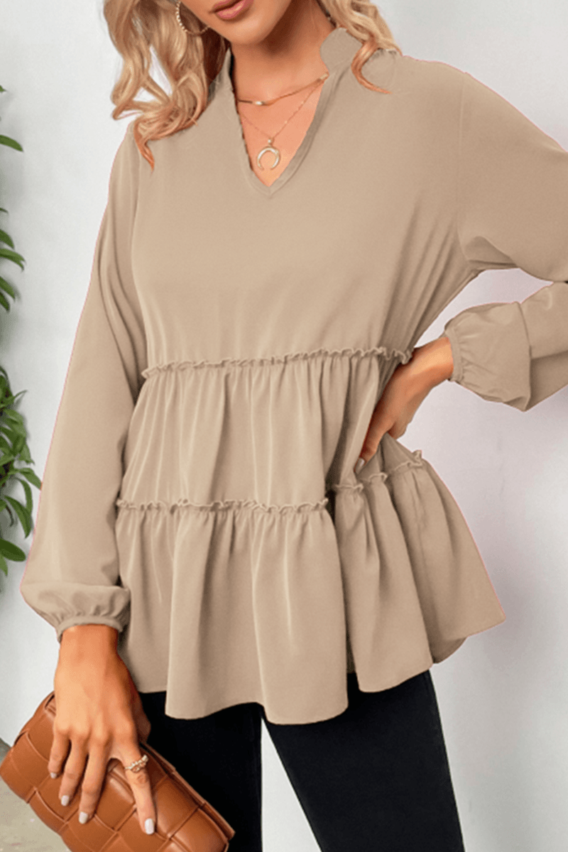 Carmel - casual split joint v-neck top - ZyraLux