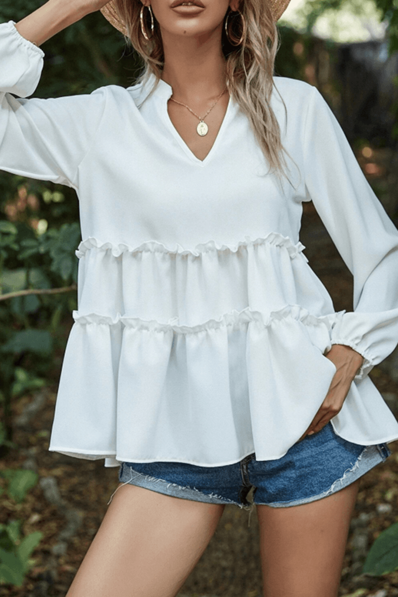 Carmel - casual split joint v-neck top - ZyraLux