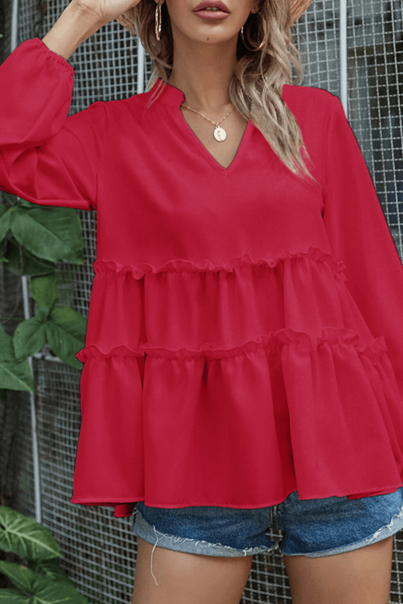 Carmel - casual split joint v-neck top - ZyraLux