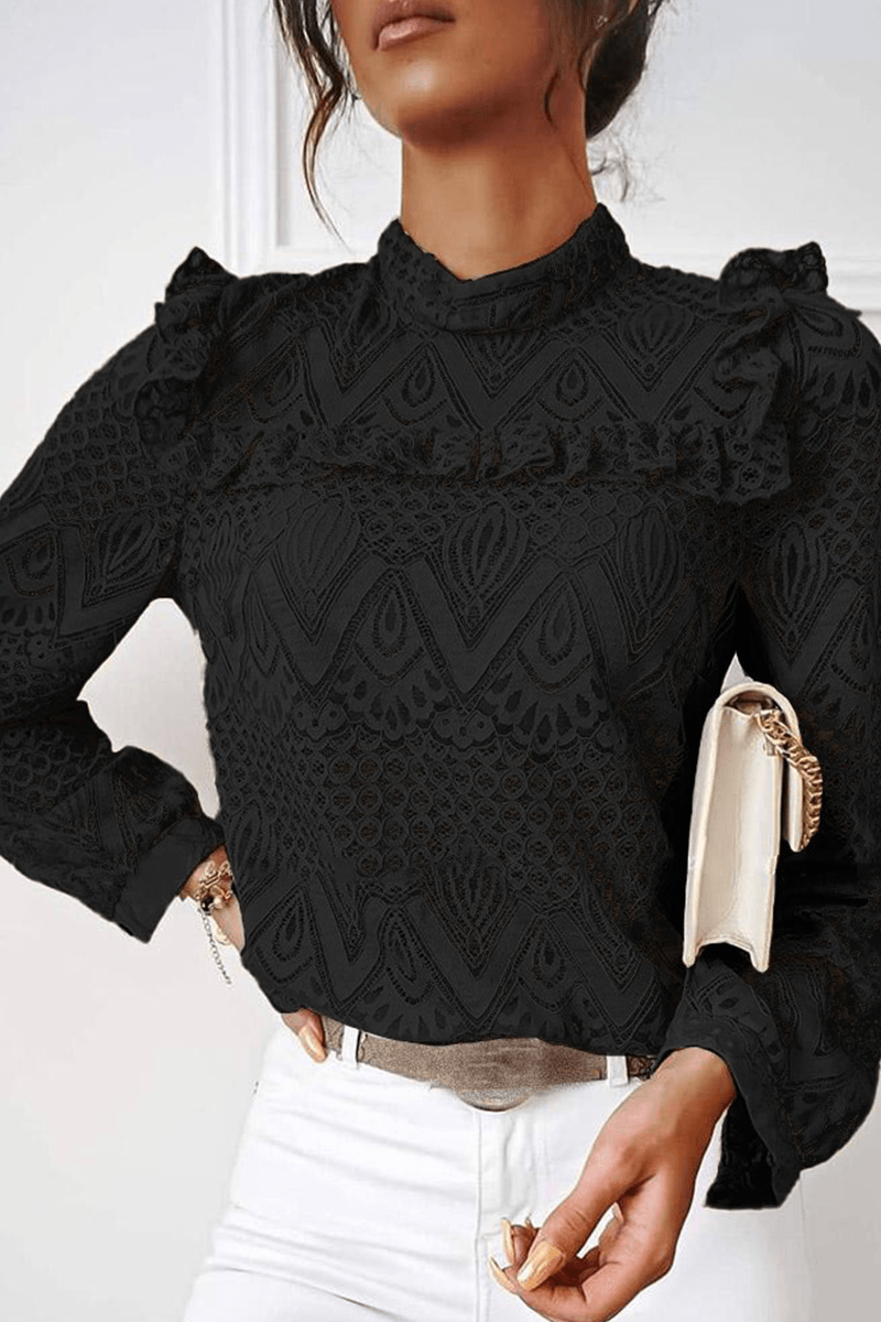 Elena - women's long sleeve lace blouse - ZyraLux