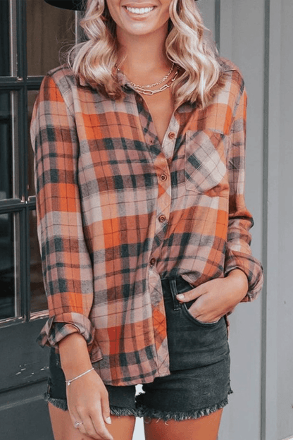 Clara - casual checkered turndown collar blouses - ZyraLux