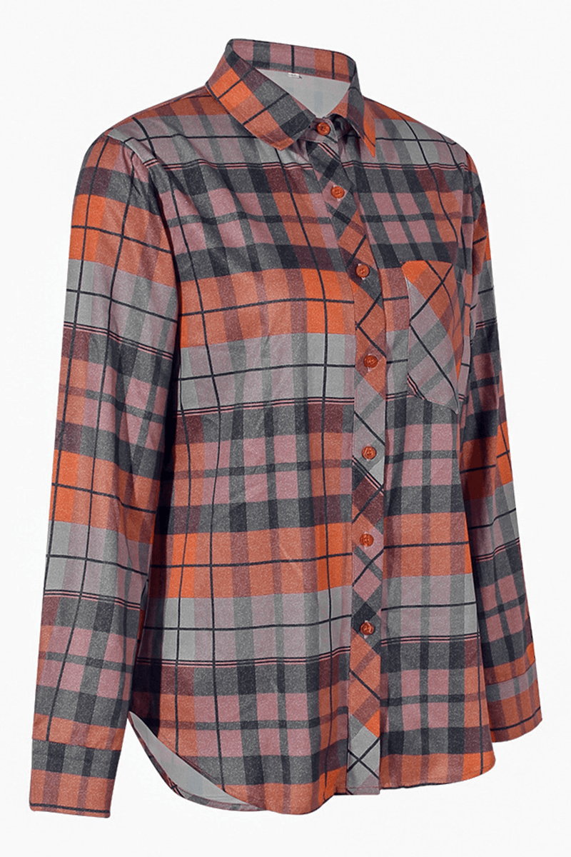 Clara - casual checkered turndown collar blouses - ZyraLux