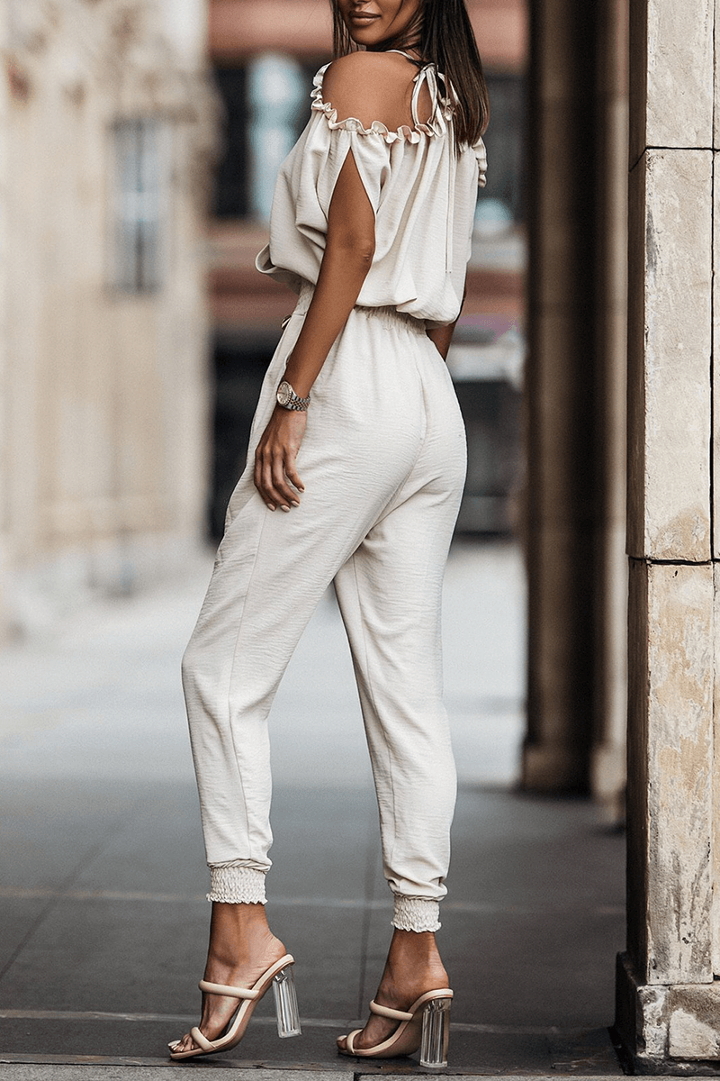 Cynthia - casual V-neck harlan jumpsuit with elastic waist - ZyraLux