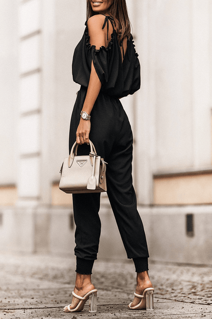 Cynthia - casual V-neck harlan jumpsuit with elastic waist - ZyraLux