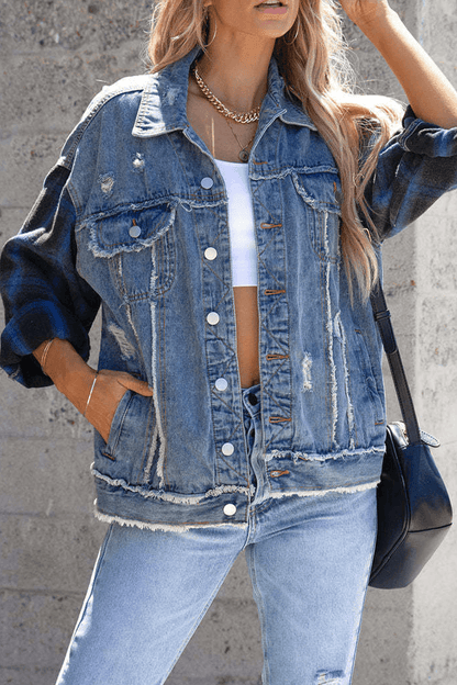 Sylvia - casual denim jack met lange mouwen en omslagkraag