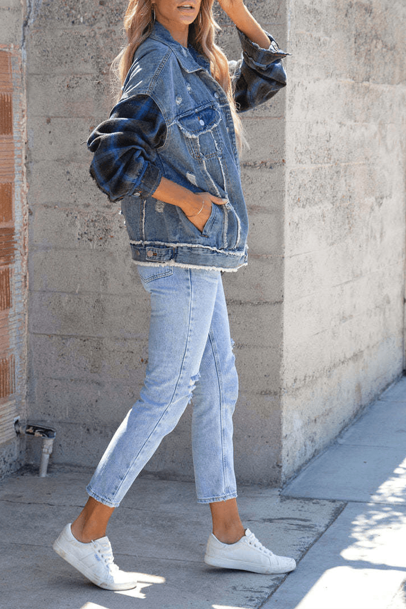 Sylvia - casual denim jack met lange mouwen en omslagkraag