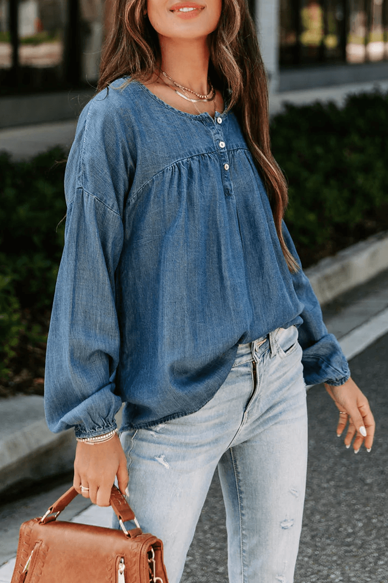 Syvette - casual denim blouse met lange mouwen