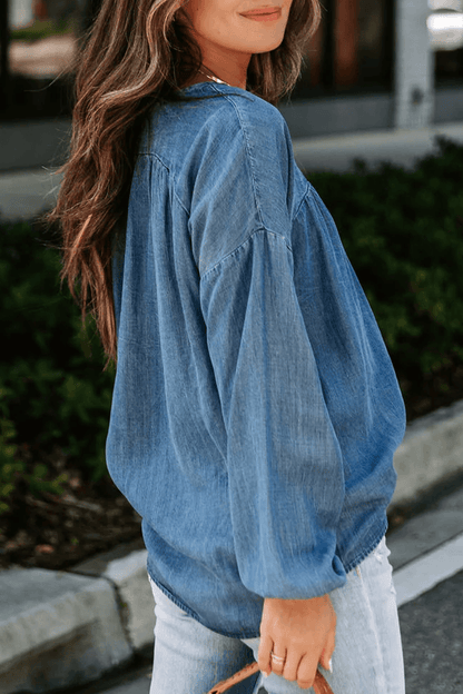 Syvette - casual denim blouse met lange mouwen