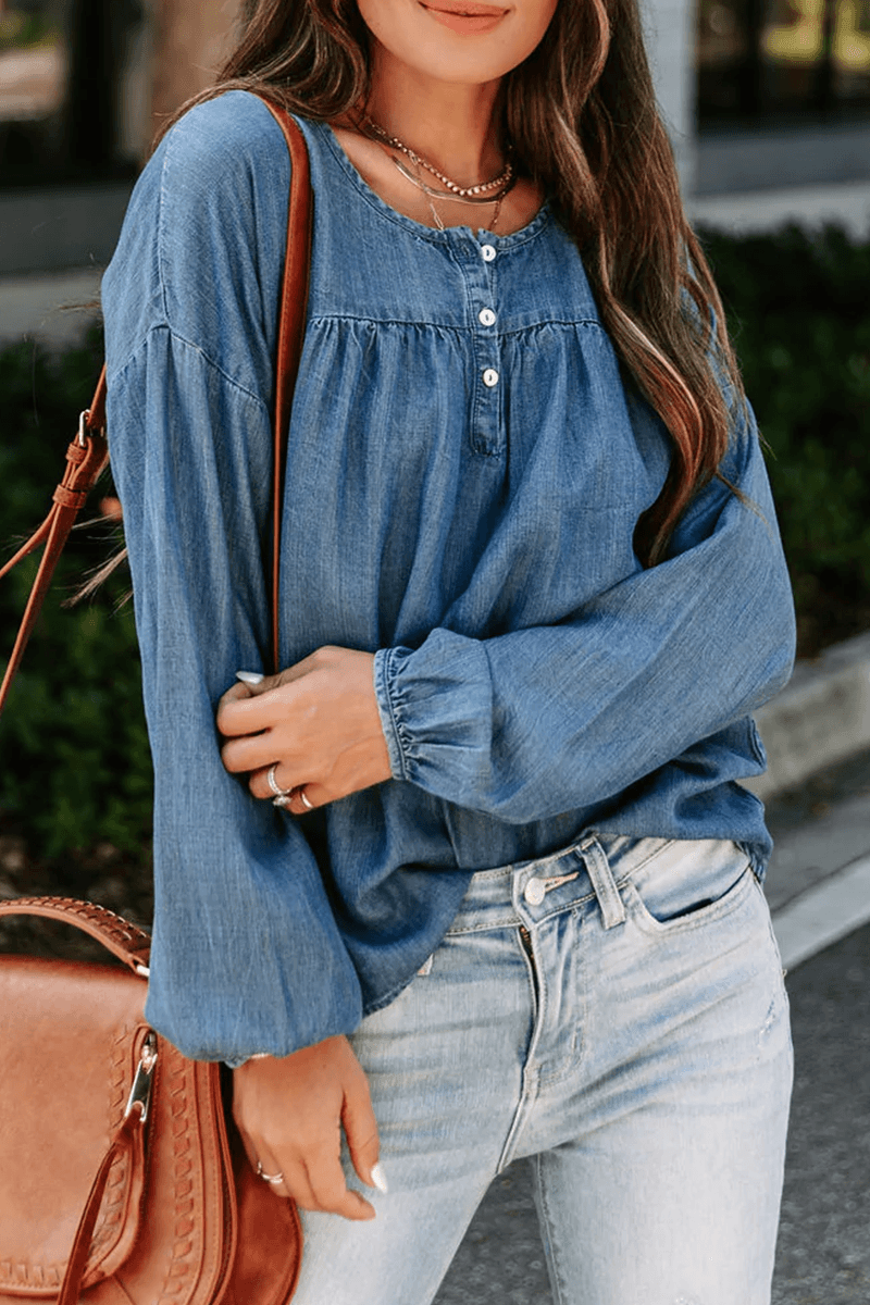 Syvette - casual denim blouse met lange mouwen