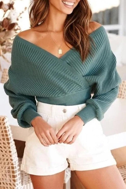 Hallie - long sleeve off shoulder knitted sweater - ZyraLux