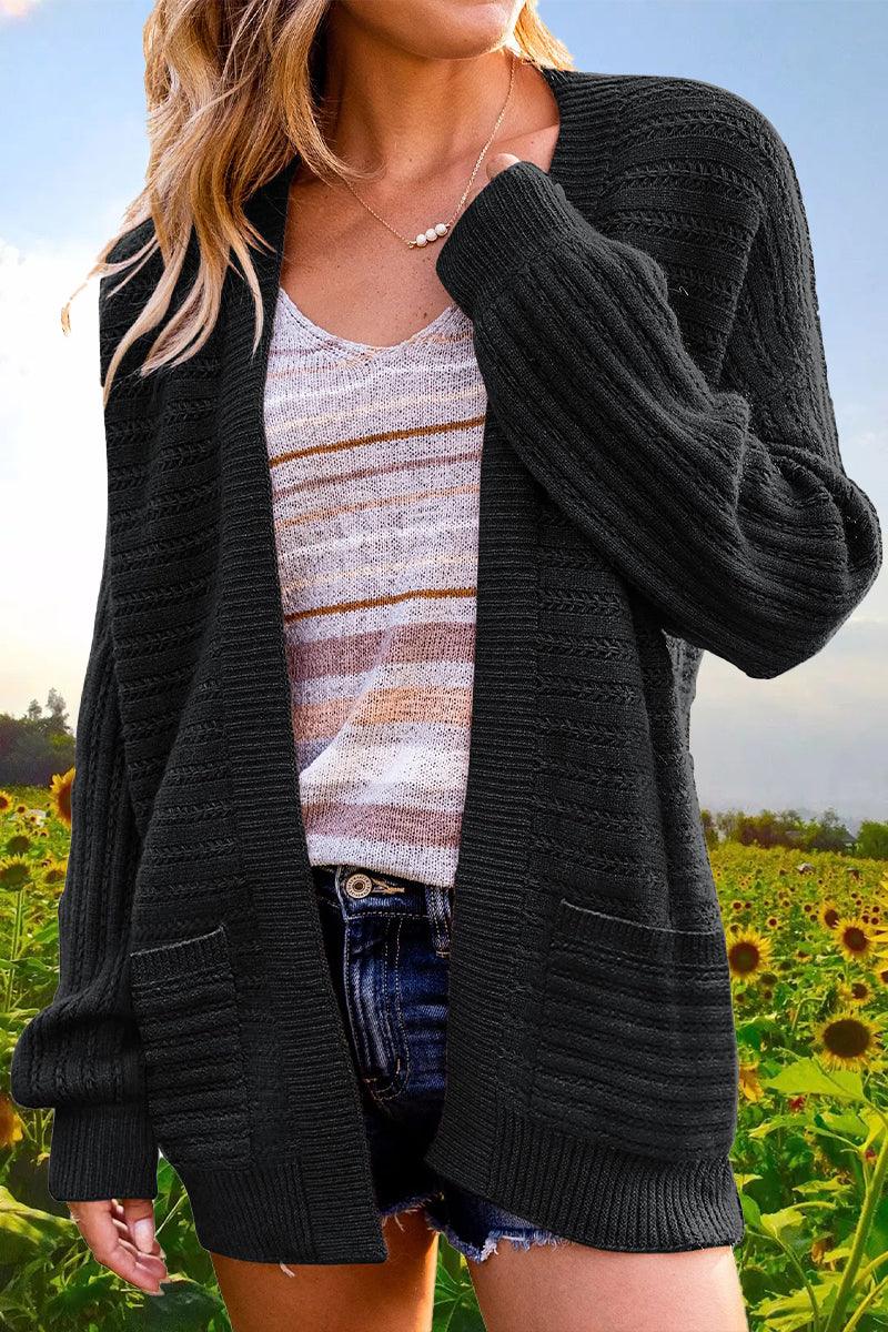 Kathy - casual solid hollowed out v-neck cardigans - ZyraLux