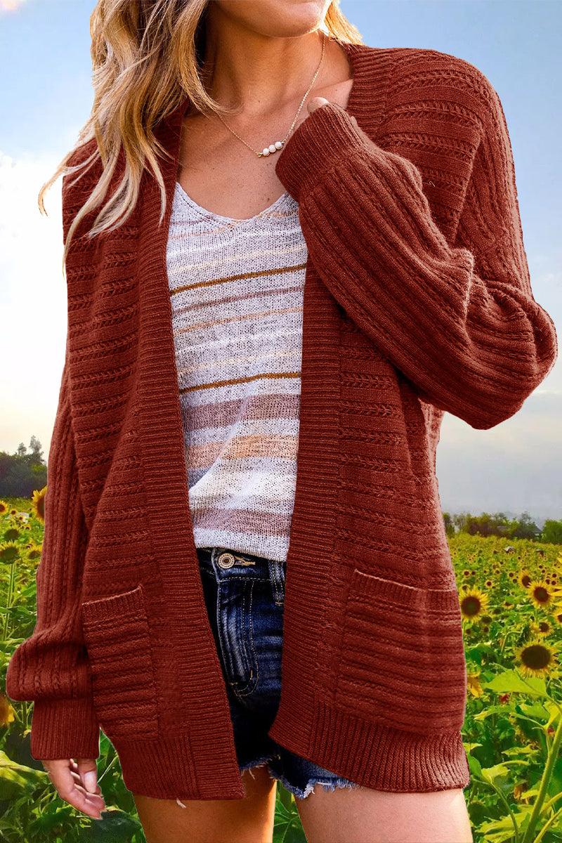 Kathy - casual solid hollowed out v-neck cardigans - ZyraLux