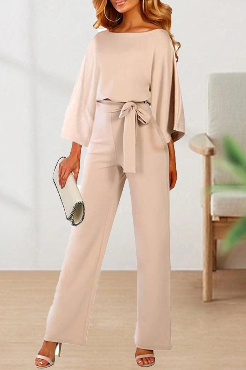 Kara - casual long sleeve belted jumpsuit - ZyraLux