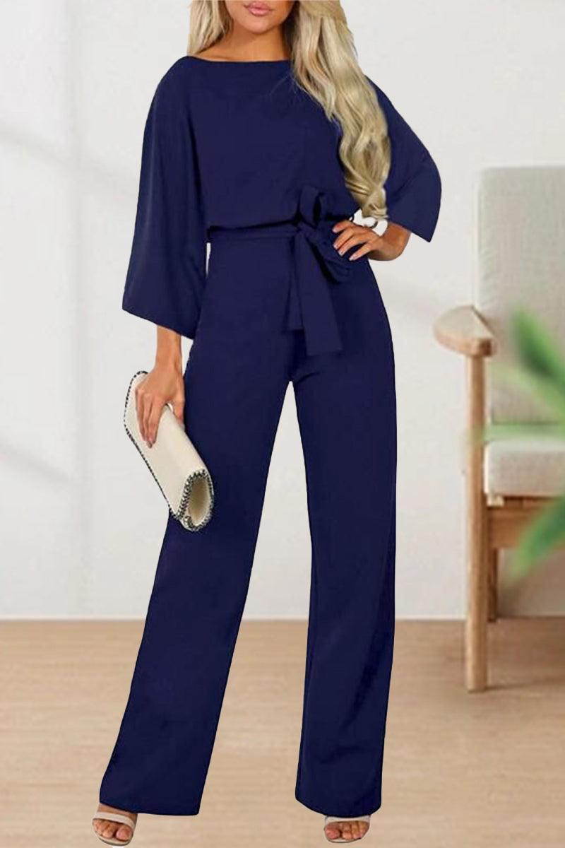 Kara - casual long sleeve belted jumpsuit - ZyraLux