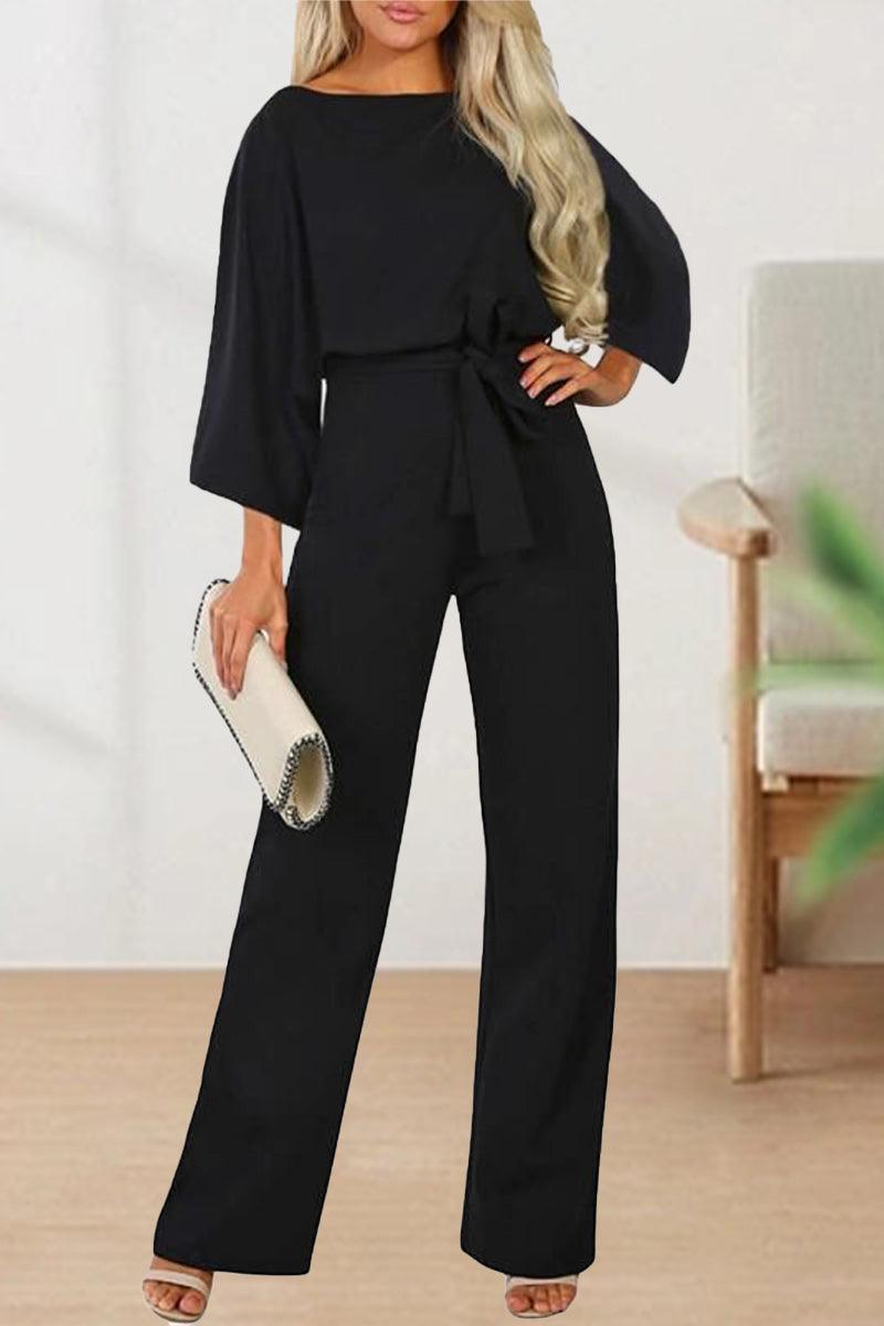 Kara - casual long sleeve belted jumpsuit - ZyraLux