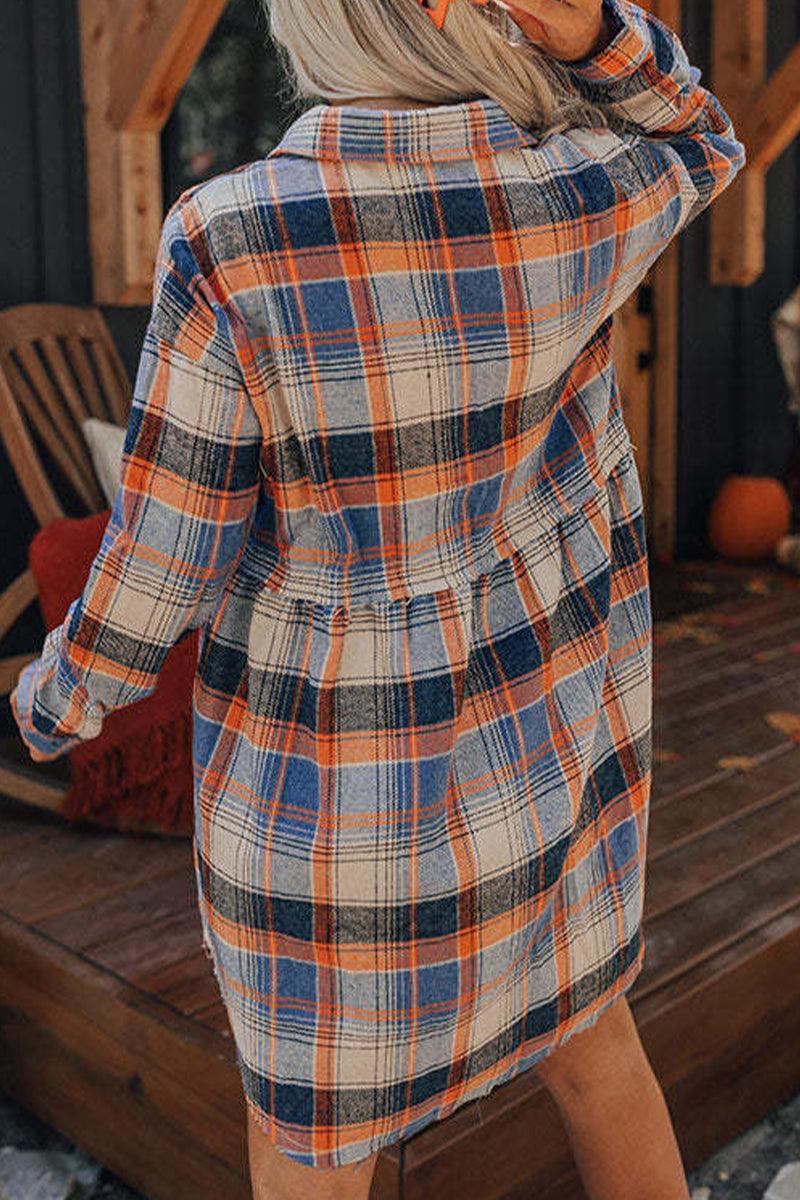 Diana - casual plaid turndown collar dress - ZyraLux