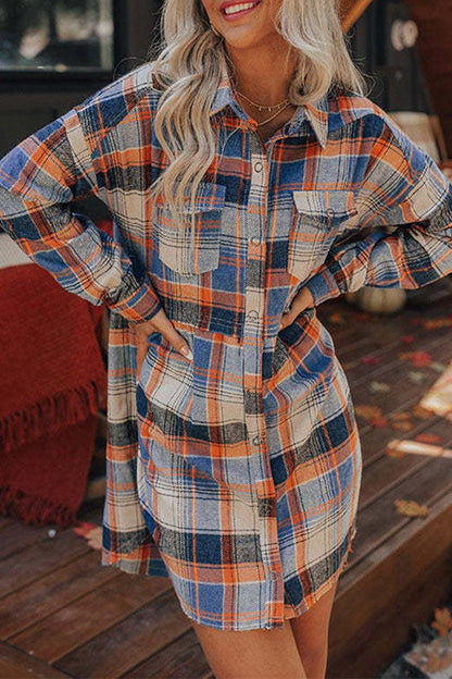 Diana - casual plaid turndown collar dress - ZyraLux