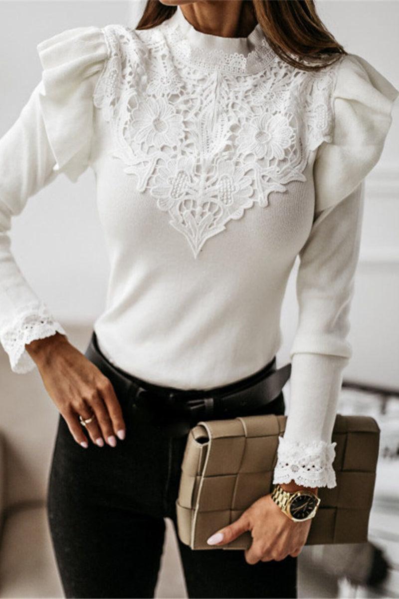 Jolie - elegant solid lace half a turtleneck tops - ZyraLux