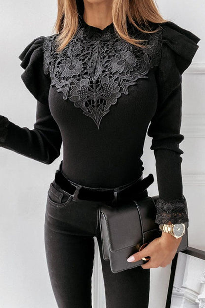 Jolie - elegant solid lace half a turtleneck tops - ZyraLux