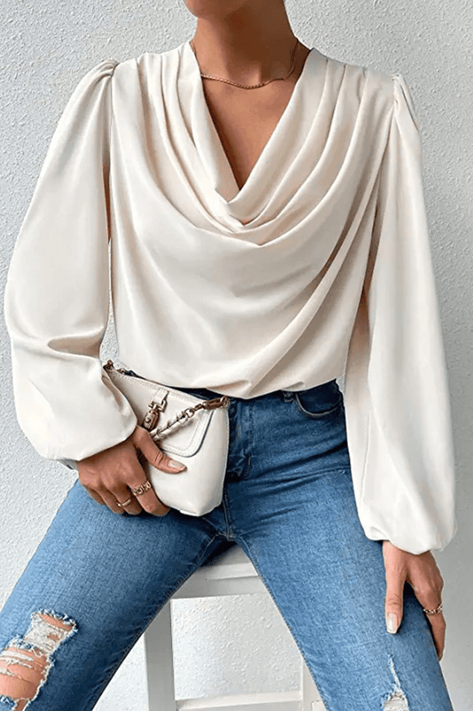 Amina - casual solid patchwork u neck tops - ZyraLux