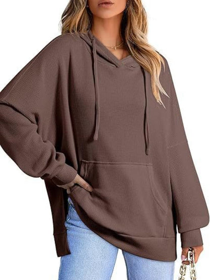 Chique Slit Long Sleeve Hoodie met verstelbaar trekkoord