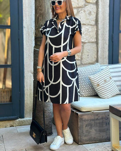 Monochrome Chic Shift Dress | Multicolor | Casual | Cotton Blend - ZyraLux Kleding en accessoires