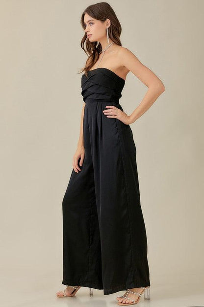 Beautiful Blue Strapless Detailed Wide Leg Jumpsuit - ZyraLux