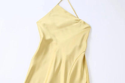 Asymmetrical One-Shoulder Slip Dress | Yellow | Modern Elegance | Satin - ZyraLux Kleding en accessoires