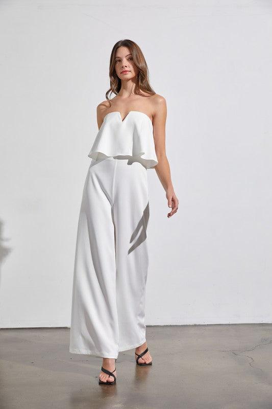 Effortless Strapless Off White Jumpsuit - ZyraLux