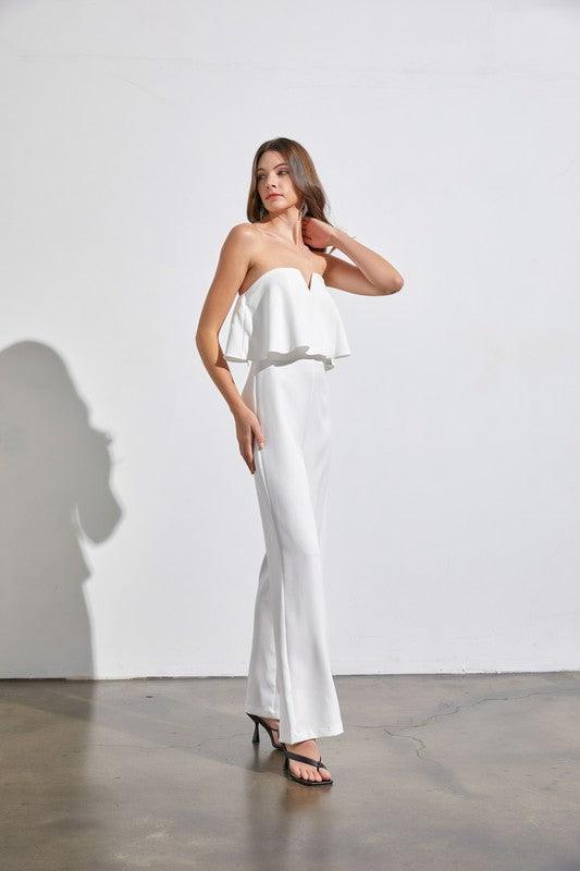 Effortless Strapless Off White Jumpsuit - ZyraLux