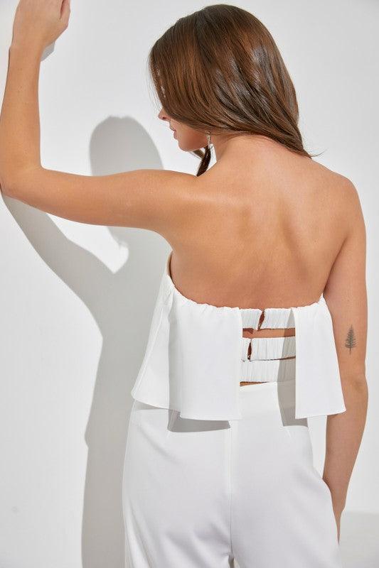 Effortless Strapless Off White Jumpsuit - ZyraLux