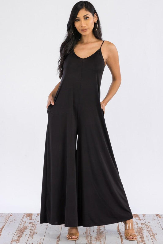 Ocho Rios Sleeveless Black Loose Fit Wide Leg Jumpsuit - ZyraLux