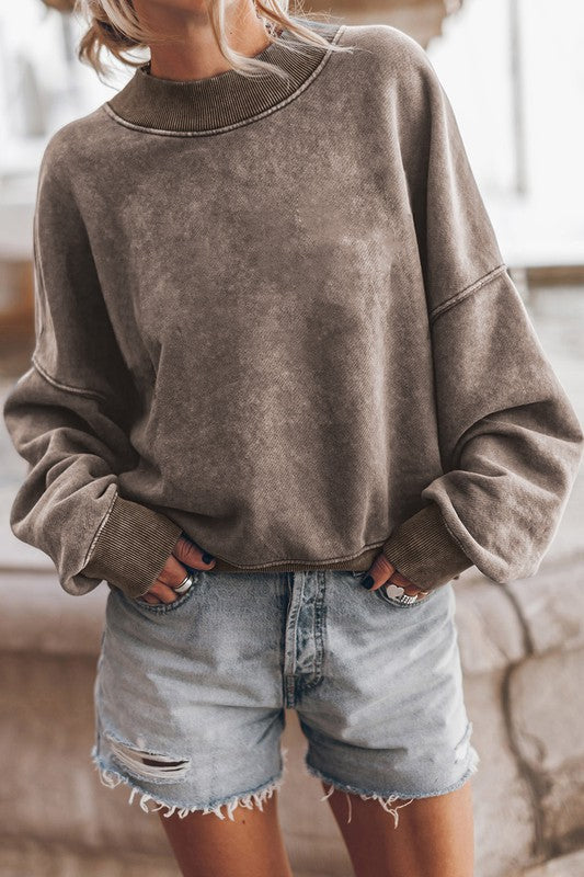 Trendy Mineral Wash Acid Dye Pullover Sweatshirt