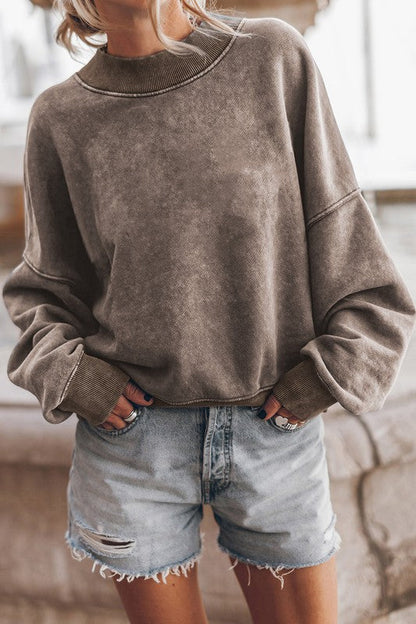 Trendy Mineral Wash Acid Dye Pullover Sweatshirt