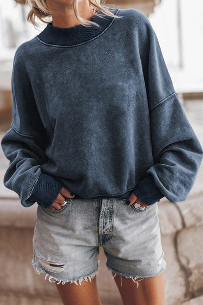 Trendy Mineral Wash Acid Dye Pullover Sweatshirt