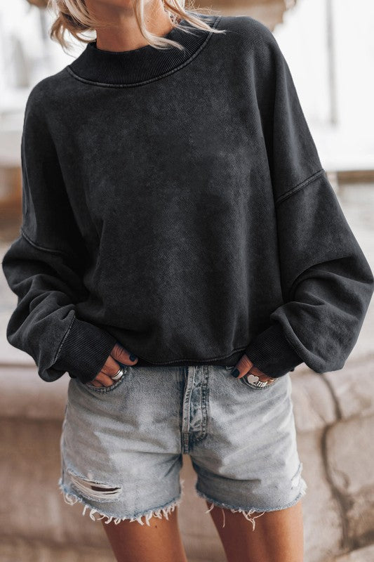 Trendy Mineral Wash Acid Dye Pullover Sweatshirt