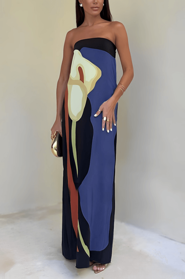 Amira | Strapless Colour Block Maxi Dress - ZyraLux