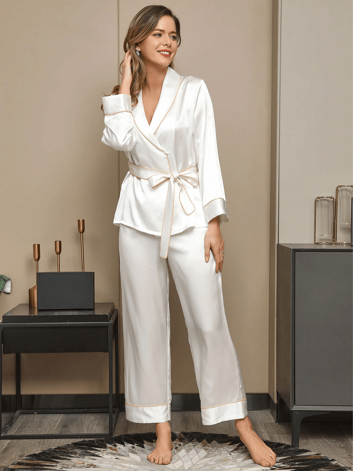 LIEVE - Pure Silk Pyjama Set with Belt - ZyraLux Pyjama