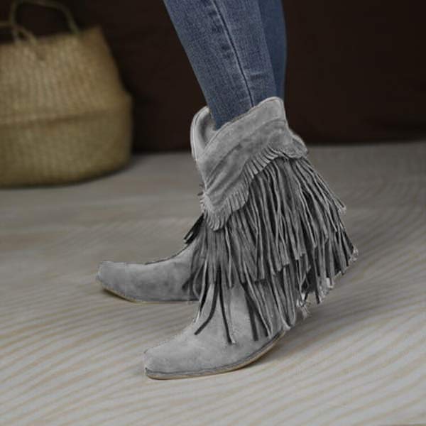 Dames Chunky Heel Fringe Korte Laarzen 76541909C