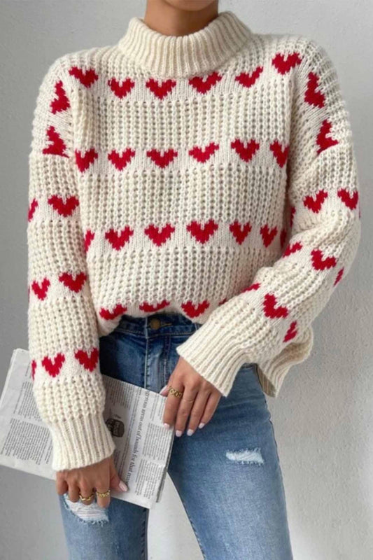 Brendette - heart jacquard knitted sweater - ZyraLux