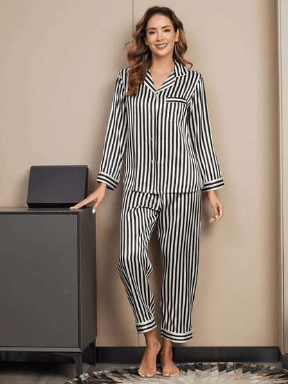 ROMY - Elegant Striped Silk Pajama - ZyraLux Pyjama