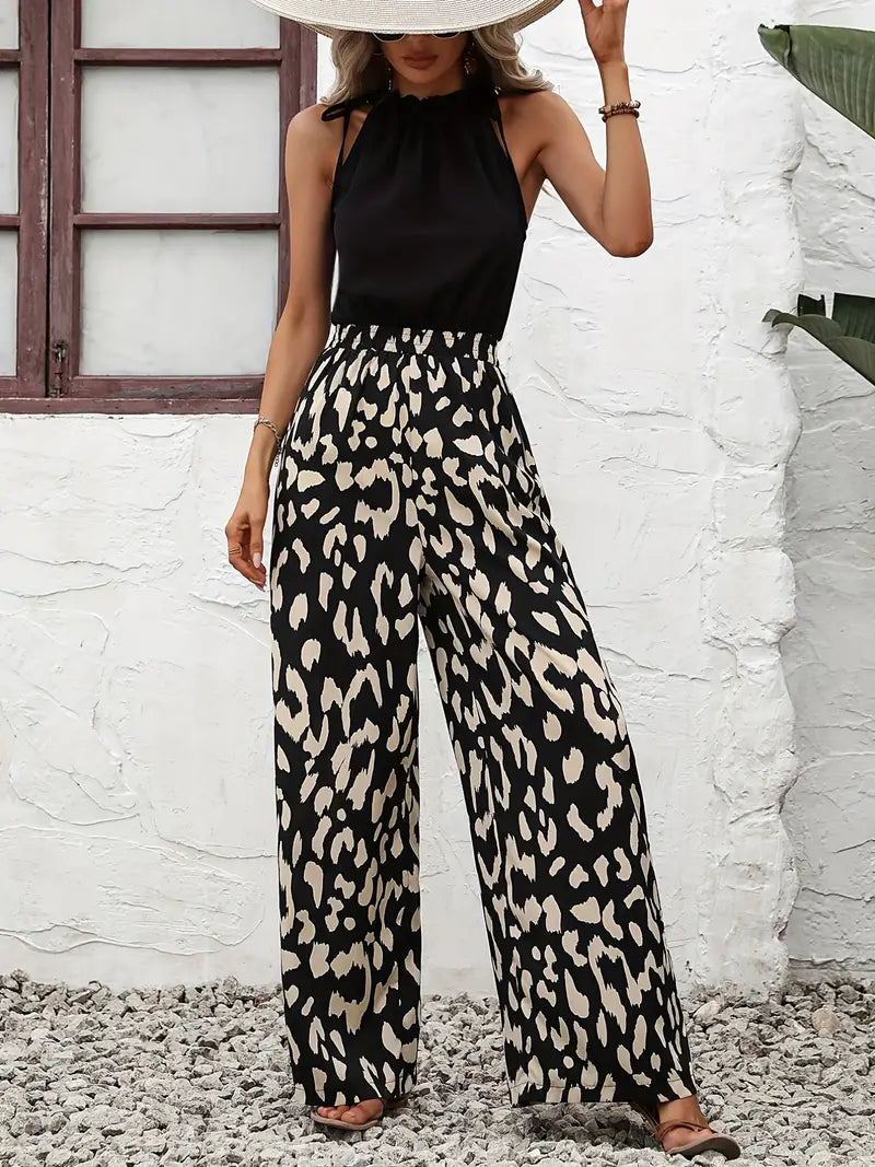 Jumpsuit met luipaardprint en wijde pijpen