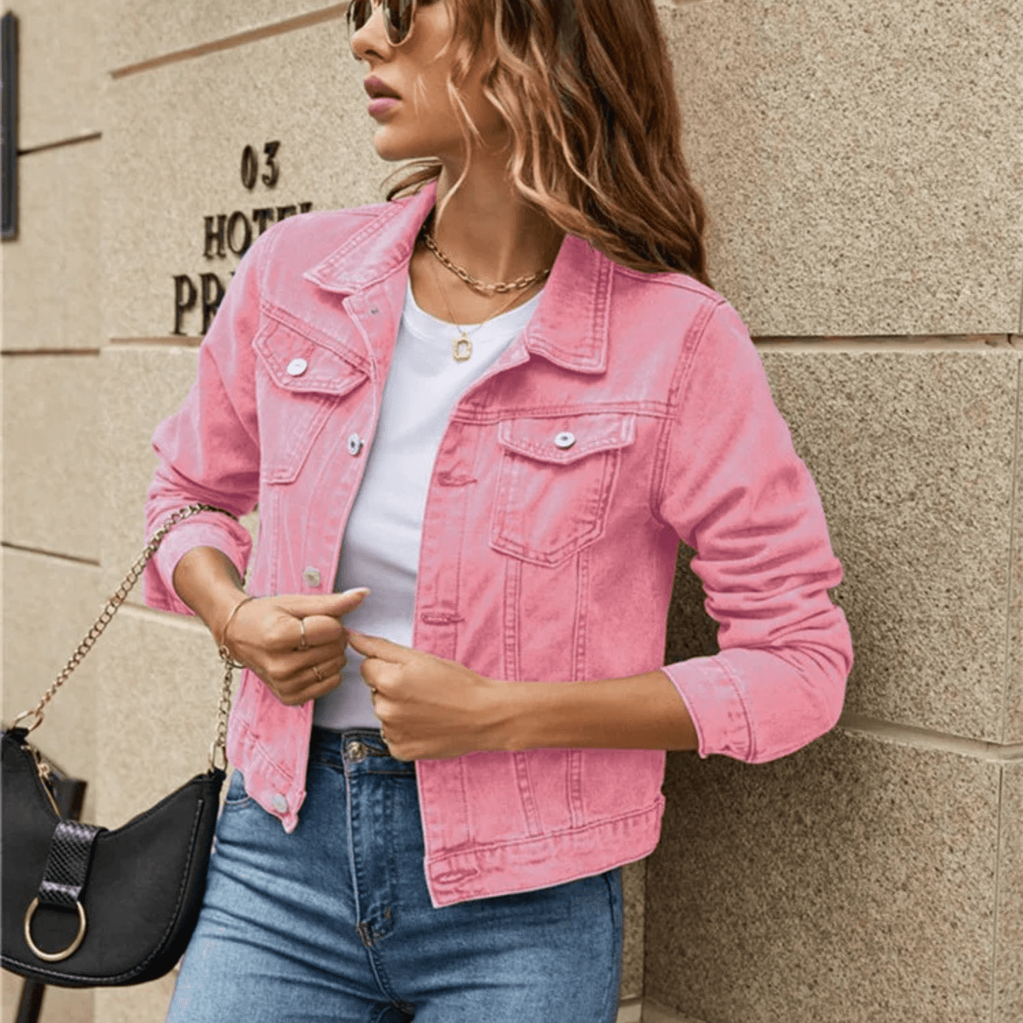 Bella - Women's Denim Jacket with Lapel Collar - ZyraLux