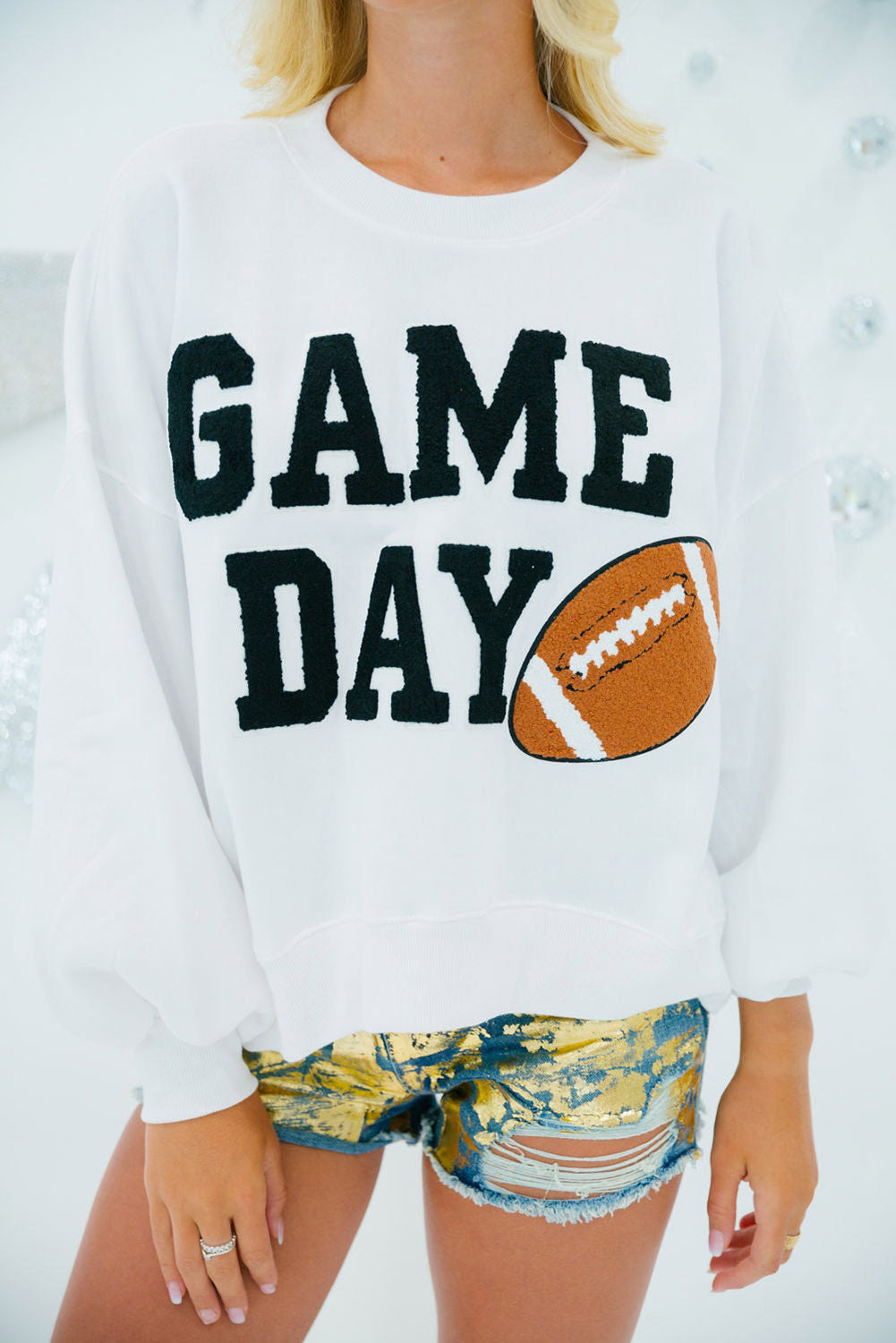 Chic wit GAME DAY grafische Varsity Pullover Sweatshirt voor ultiem comfort