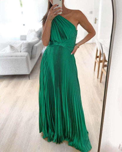 Pleated One-Shoulder Grecian Gown | Multicolor | Timeless Elegance | Chiffon - ZyraLux Kleding en accessoires